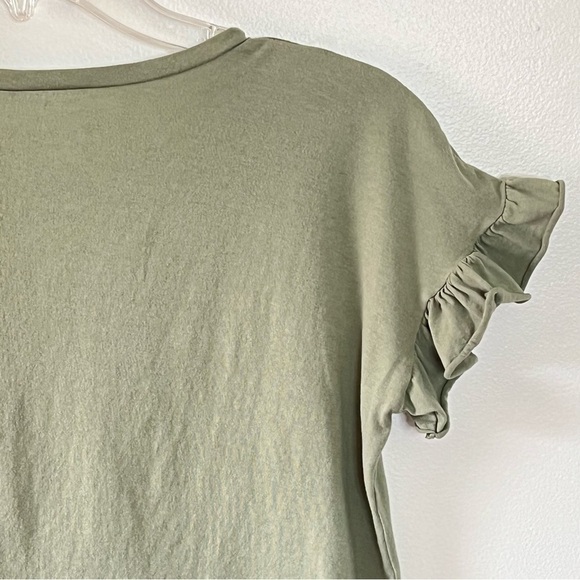 Zara Short Sleeve Ruffle Washed Green Top Small - Picture 11 of 13